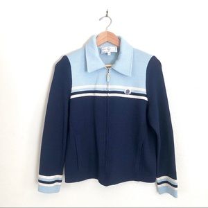 ST. JOHN Santana Knit Logo Crest Colorblock Full Zip Jacket